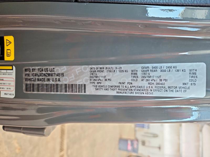 2021 Jeep Wrangler Unlimited მანქანა იყიდება აუქციონზე, vin: 1C4HJXDN2MW714519, აუქციონის ნომერი: 62507156