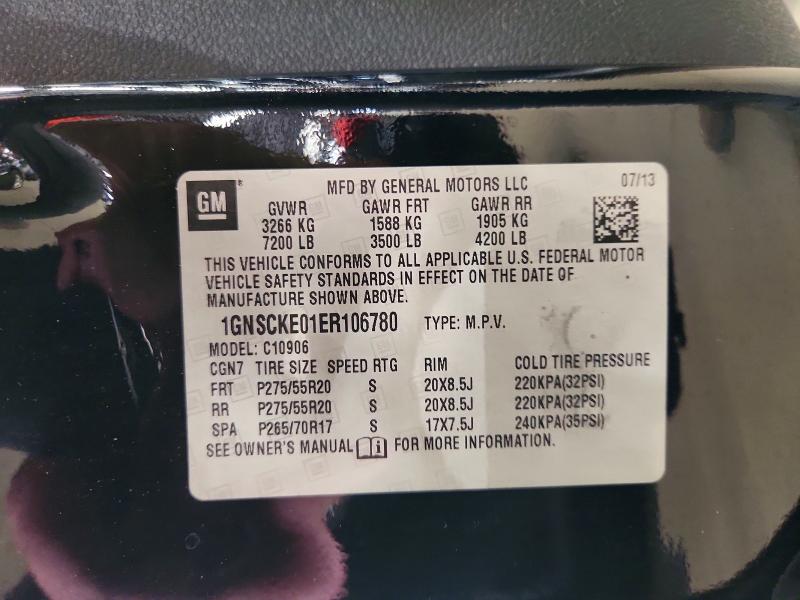 2014 Chevrolet Suburban მანქანა იყიდება აუქციონზე, vin: 1GNSCKE01ER106780, აუქციონის ნომერი: 61282296
