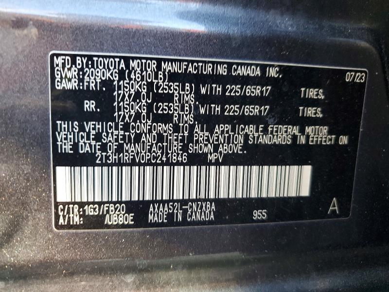 60220846 :رقم المزاد ، 2T3H1RFV0PC241846 vin ، 2023 Toyota Rav4 مزاد بيع