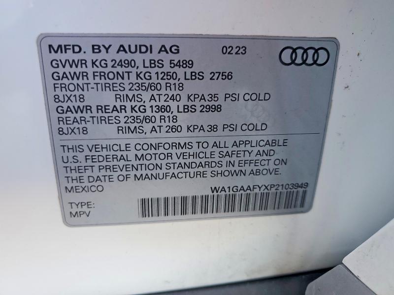 Aukcja sprzedaży 2023 Audi Q5, vin: WA1GAAFYXP2103949, numer aukcji: 61064496