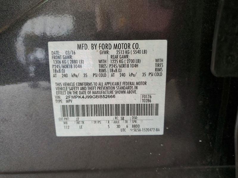 Продажа на аукционе авто 2016 Ford Edge, vin: 2FMPK4J99GBB52666, номер лота: 61231066