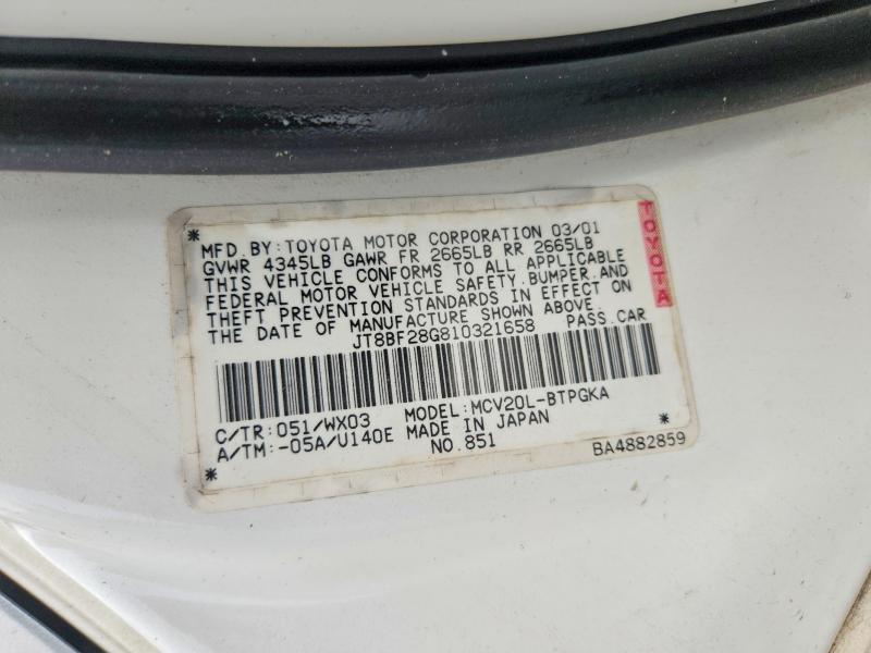 2001 Lexus Es მანქანა იყიდება აუქციონზე, vin: JT8BF28G810321658, აუქციონის ნომერი: 59840926