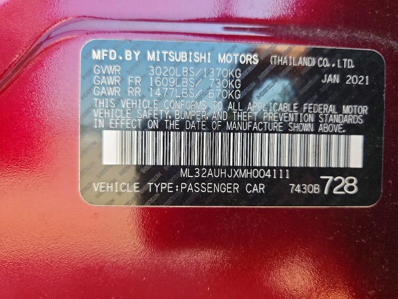 Продажа на аукционе авто 2021 Mitsubishi Mirage, vin: ML32AUHJXMH004111, номер лота: 59186016