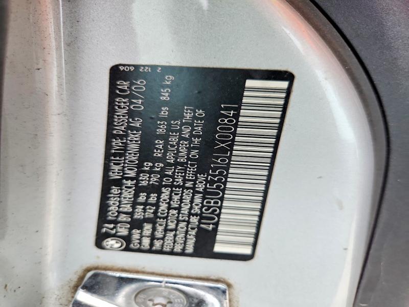 60403296 :رقم المزاد ، 4USBU53516LX00841 vin ، 2006 Bmw Z4 مزاد بيع