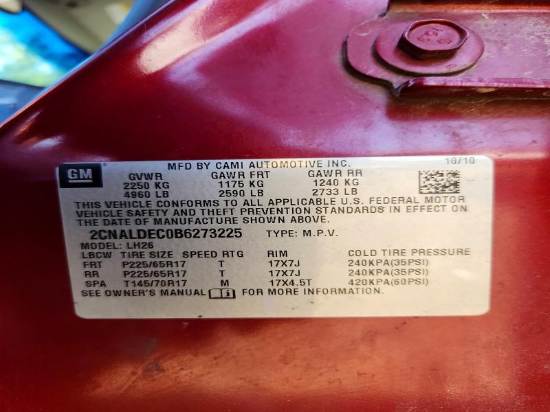 Продаж на аукціоні авто 2011 Chevrolet Equinox, vin: 2CNALDEC0B6273225, номер лоту: 59285756
