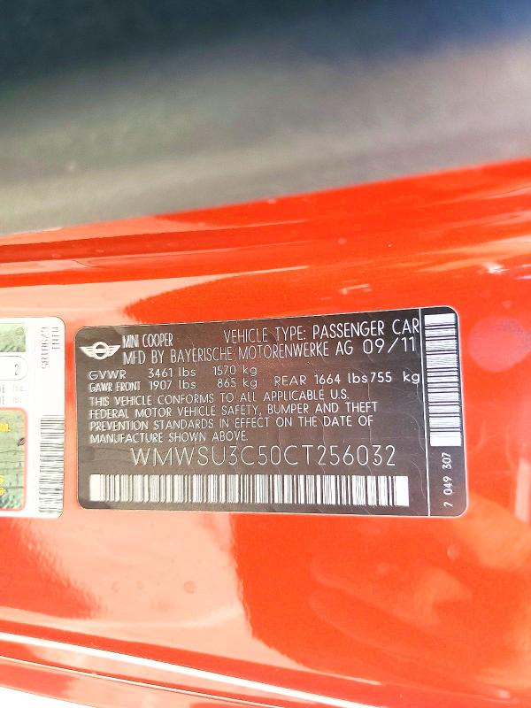 Aukcja sprzedaży 2012 Mini Cooper, vin: WMWSU3C50CT256032, numer aukcji: 60860346