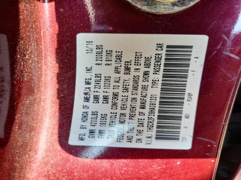 Продаж на аукціоні авто 2017 Honda Accord, vin: 1HGCR2F39HA081331, номер лоту: 59618166