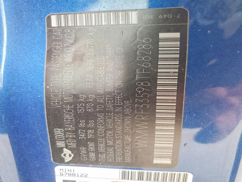 Продажа на аукционе авто 2008 Mini Cooper, vin: WMWRF33598TF68286, номер лота: 61734316