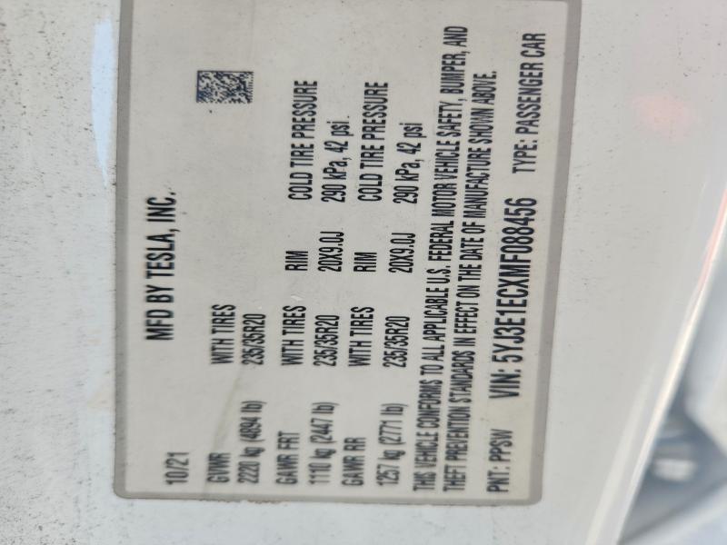 Aukcja sprzedaży 2021 Tesla Model 3, vin: 5YJ3E1ECXMF088456, numer aukcji: 60083526