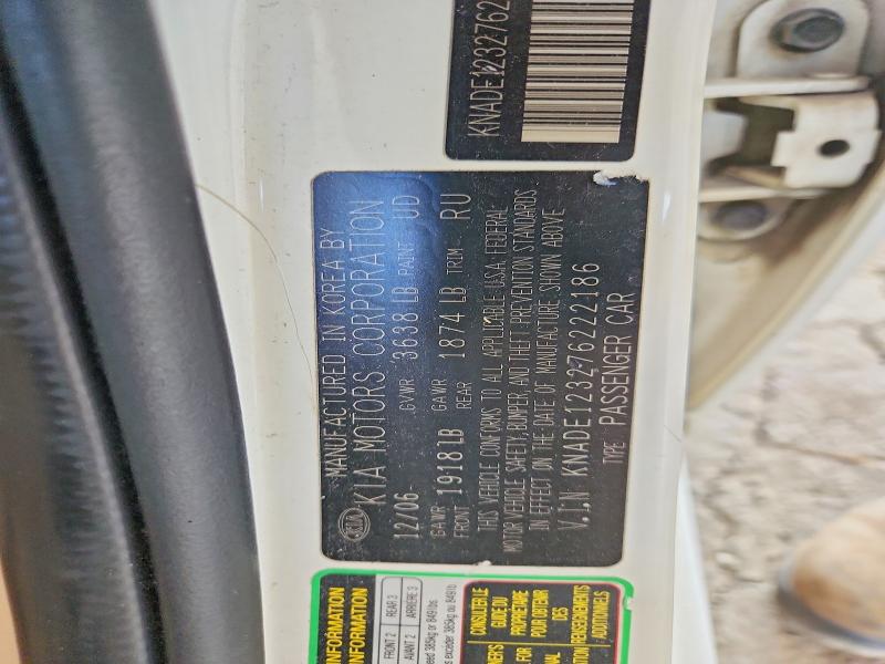 Продаж на аукціоні авто 2007 Kia Rio, vin: KNADE123276222186, номер лоту: 62563016