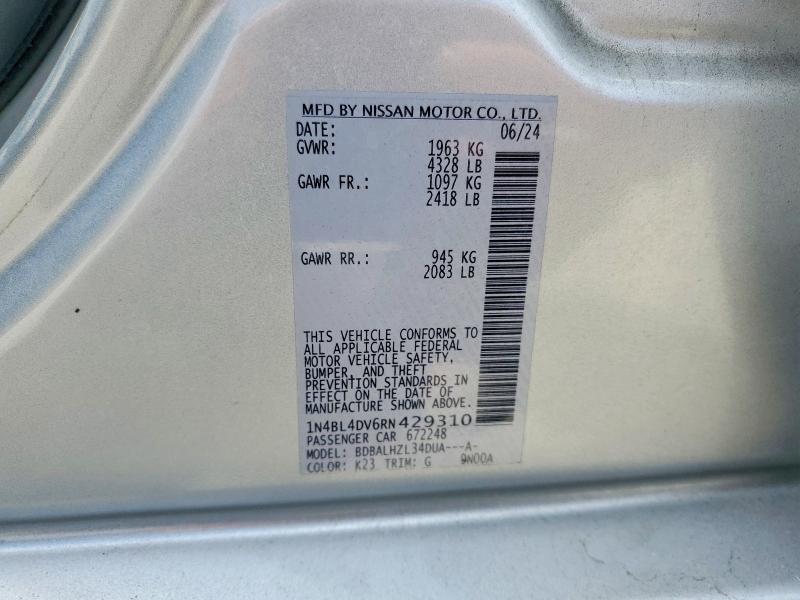 2024 Nissan Altima მანქანა იყიდება აუქციონზე, vin: 1N4BL4DV6RN429310, აუქციონის ნომერი: 61963746