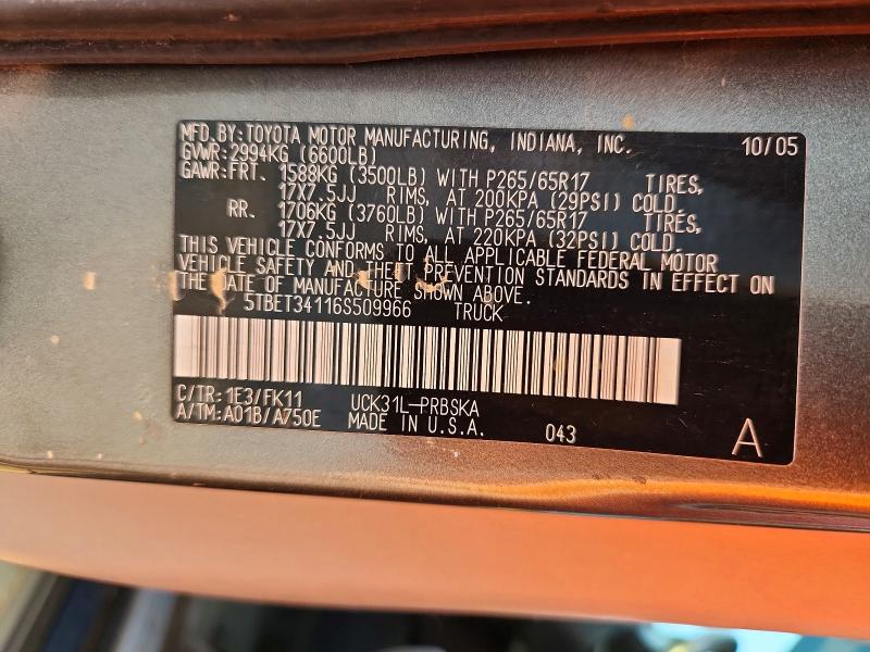 62508986 :رقم المزاد ، 5TBET34116S509966 vin ، 2006 Toyota Tundra مزاد بيع