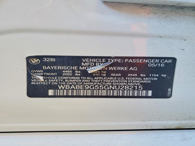 Продаж на аукціоні авто 2016 Bmw 328, vin: WBA8E9G55GNU28215, номер лоту: 62465006