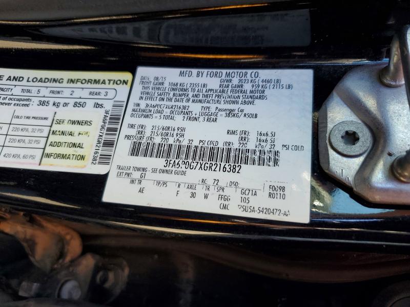 61381126 :رقم المزاد ، 3FA6P0G7XGR216382 vin ، 2016 Ford Fusion مزاد بيع