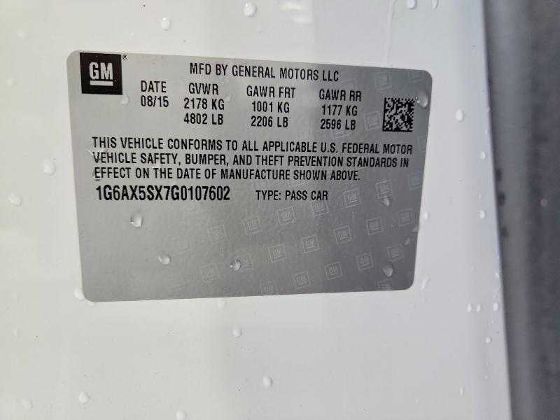 Aukcja sprzedaży 2016 Cadillac Cts, vin: 1G6AX5SX7G0107602, numer aukcji: 62412056