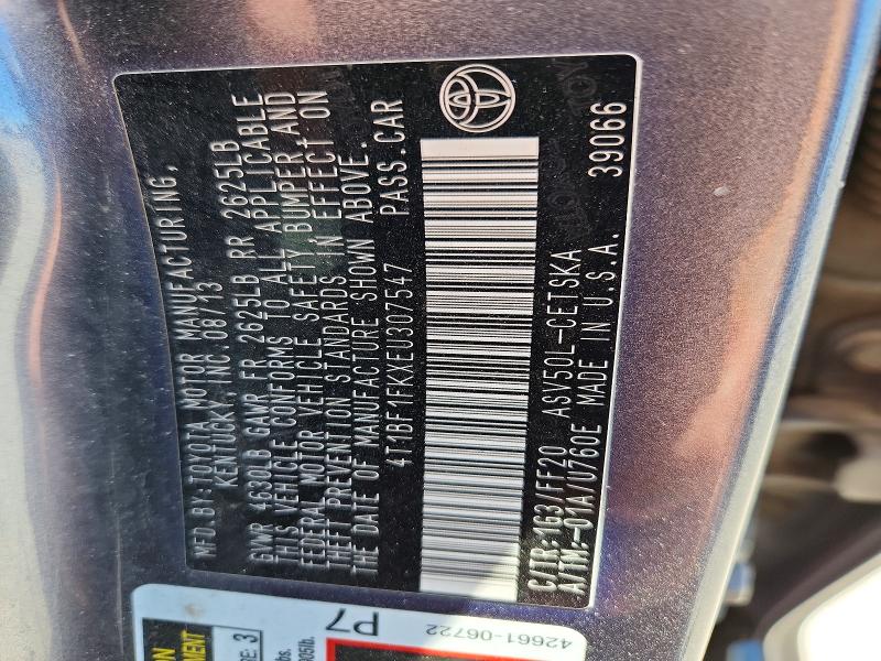 Продажа на аукционе авто 2014 Toyota Camry, vin: 4T1BF1FKXEU307547, номер лота: 62437806