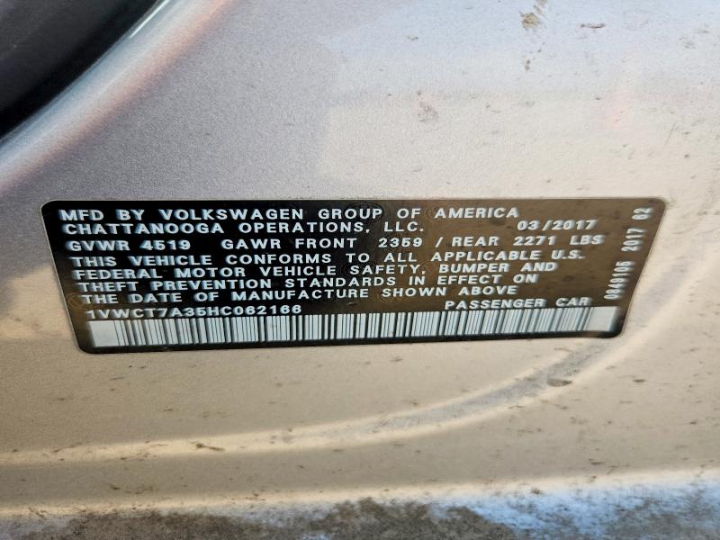 58940186 :رقم المزاد ، 1VWCT7A35HC062166 vin ، 2017 Volkswagen Passat مزاد بيع