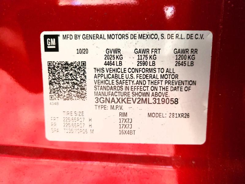 60627056 :رقم المزاد ، 3GNAXKEV2ML319058 vin ، 2021 Chevrolet Equinox مزاد بيع