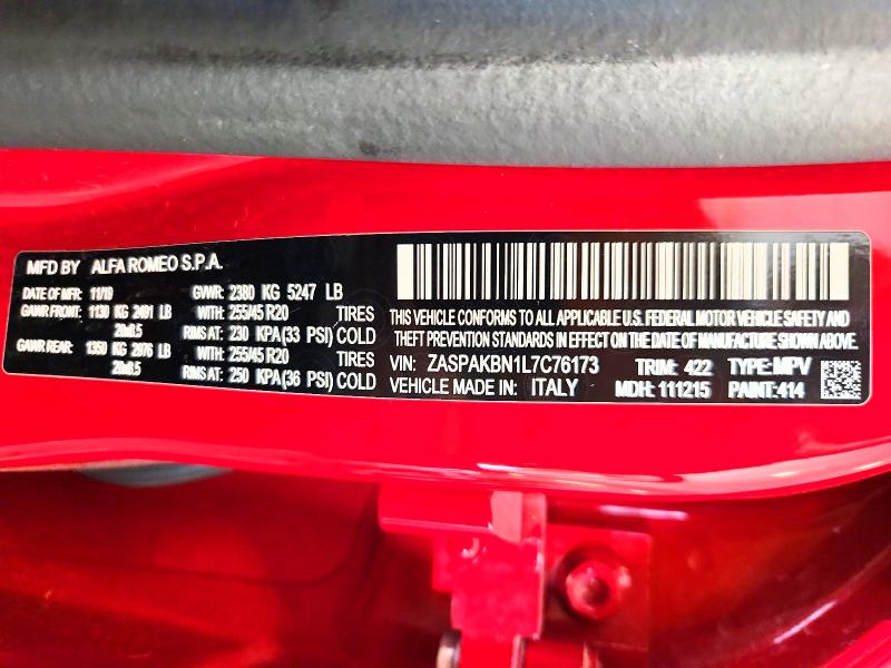 Продажа на аукционе авто 2020 Alfa Romeo Stelvio, vin: ZASPAKBN1L7C76173, номер лота: 61845156