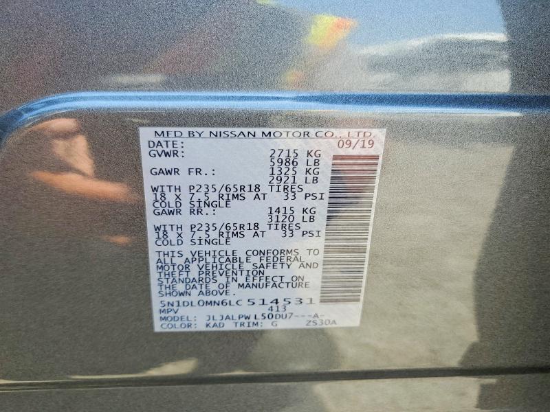 61600576 :رقم المزاد ، 5N1DL0MN6LC514531 vin ، 2020 Infiniti Qx60 مزاد بيع