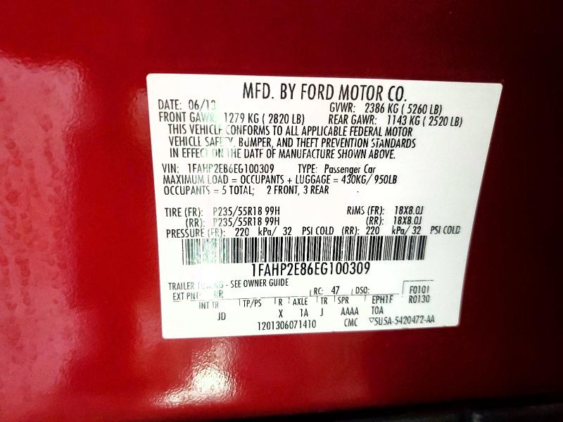 Aukcja sprzedaży 2014 Ford Taurus, vin: 1FAHP2E86EG100309, numer aukcji: 59576096