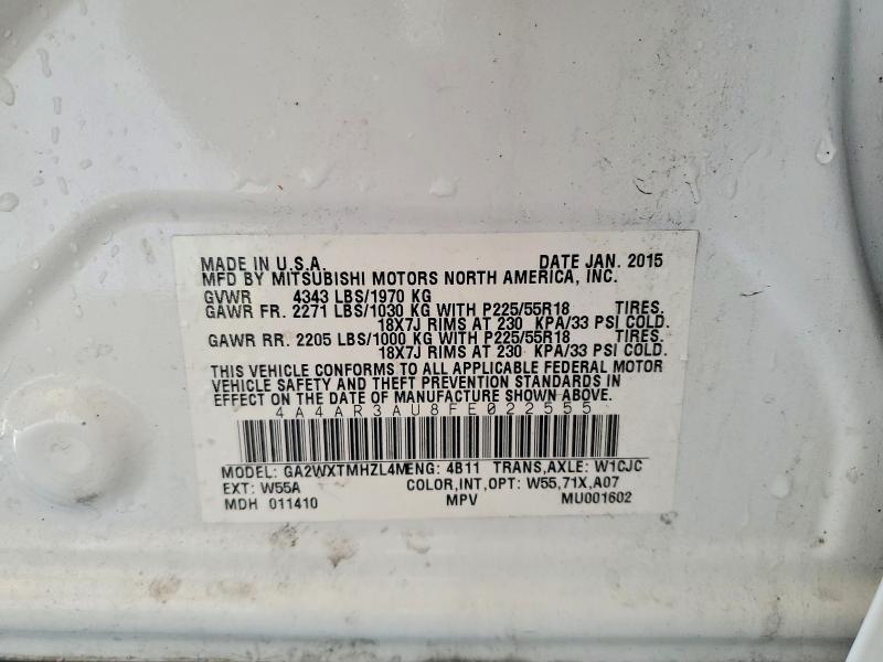 61488036 :رقم المزاد ، 4A4AR3AU8FE022555 vin ، 2015 Mitsubishi Outlander Sport مزاد بيع
