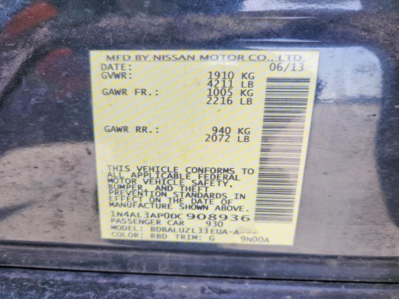 Aukcja sprzedaży 2013 Nissan Altima, vin: 1N4AL3AP0DC908936, numer aukcji: 61950086