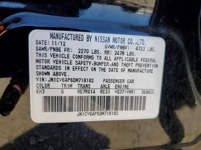 63192086 :رقم المزاد ، JN1CV6AP6DM718182 vin ، 2013 Infiniti G37 Sedan مزاد بيع