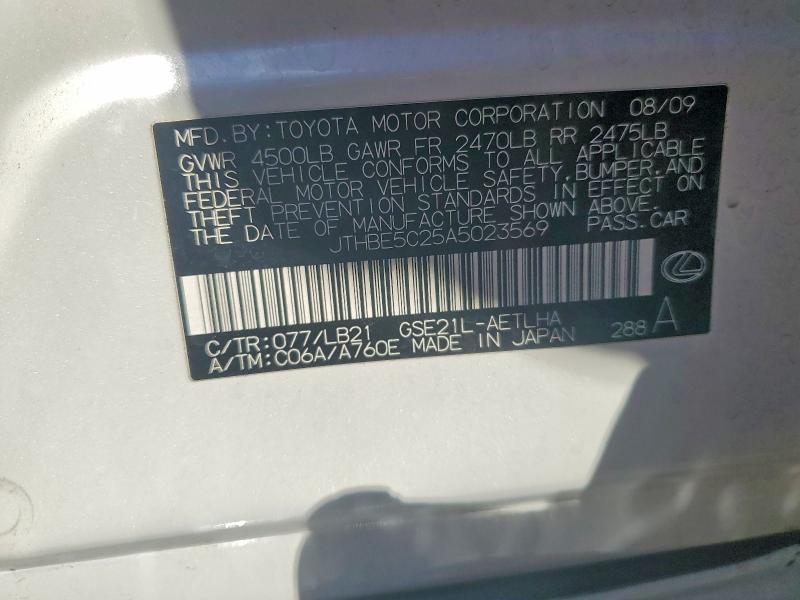62521706 :رقم المزاد ، JTHBE5C25A5023569 vin ، 2010 Lexus 350 مزاد بيع