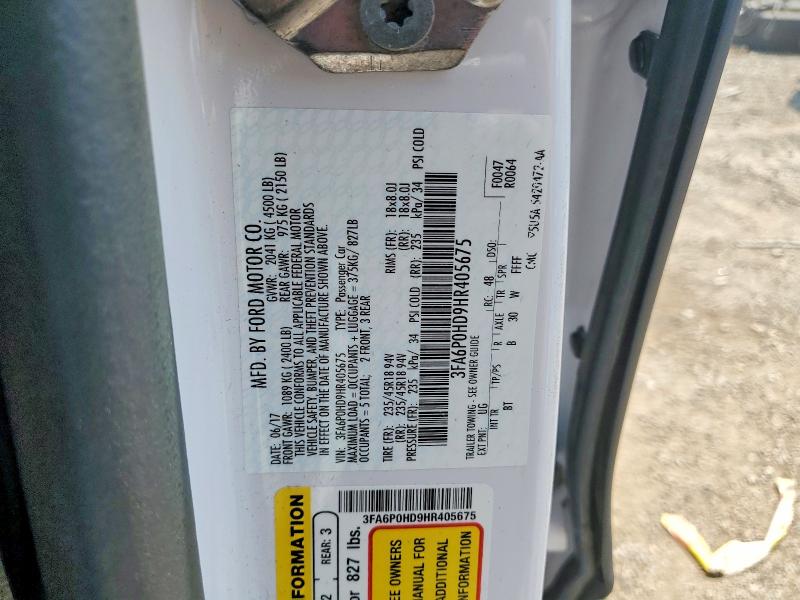 2017 Ford Fusion მანქანა იყიდება აუქციონზე, vin: 3FA6P0HD9HR405675, აუქციონის ნომერი: 62227796