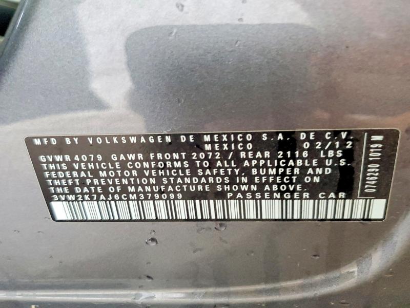 62245986 :رقم المزاد ، 3VW2K7AJ6CM379099 vin ، 2012 Volkswagen Jetta مزاد بيع