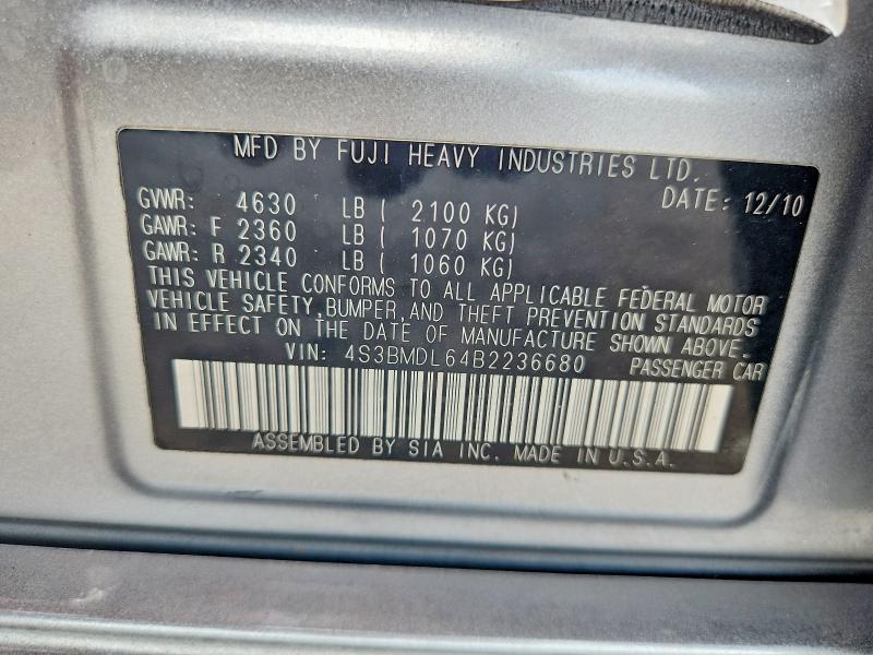Продаж на аукціоні авто 2011 Subaru Legacy, vin: 4S3BMDL64B2236680, номер лоту: 59956906