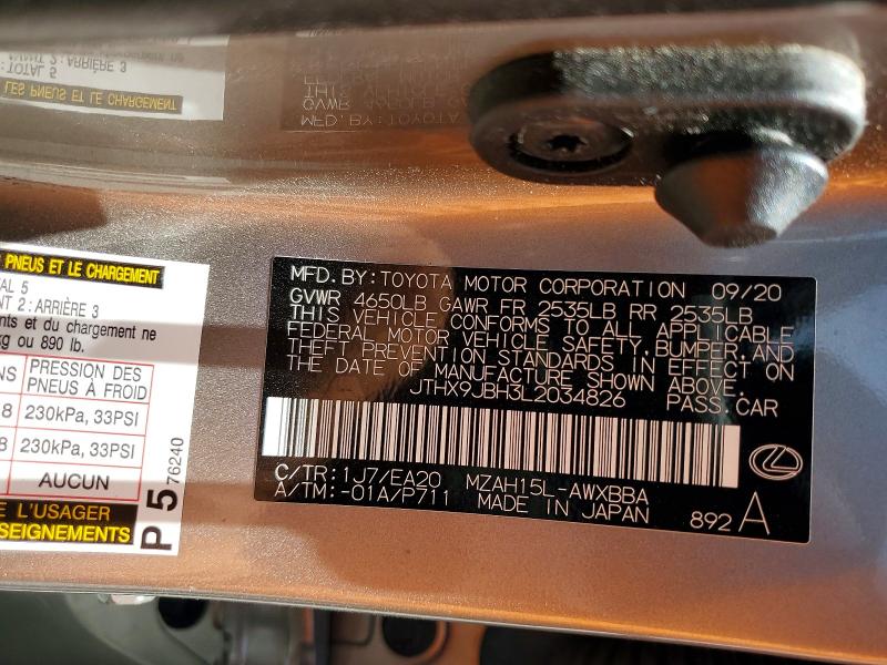 Aukcja sprzedaży 2020 Lexus Ux, vin: JTHX9JBH3L2034826, numer aukcji: 61354606