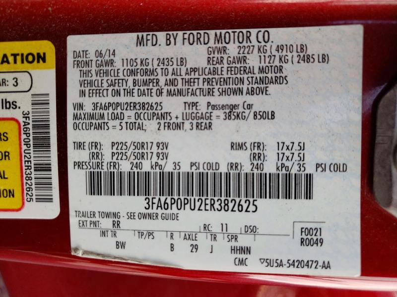 2014 Ford Fusion მანქანა იყიდება აუქციონზე, vin: 3FA6P0PU2ER382625, აუქციონის ნომერი: 60610166
