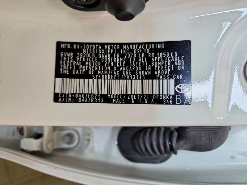 2018 Toyota Corolla მანქანა იყიდება აუქციონზე, vin: 5YFBURHE1JP813145, აუქციონის ნომერი: 62425966