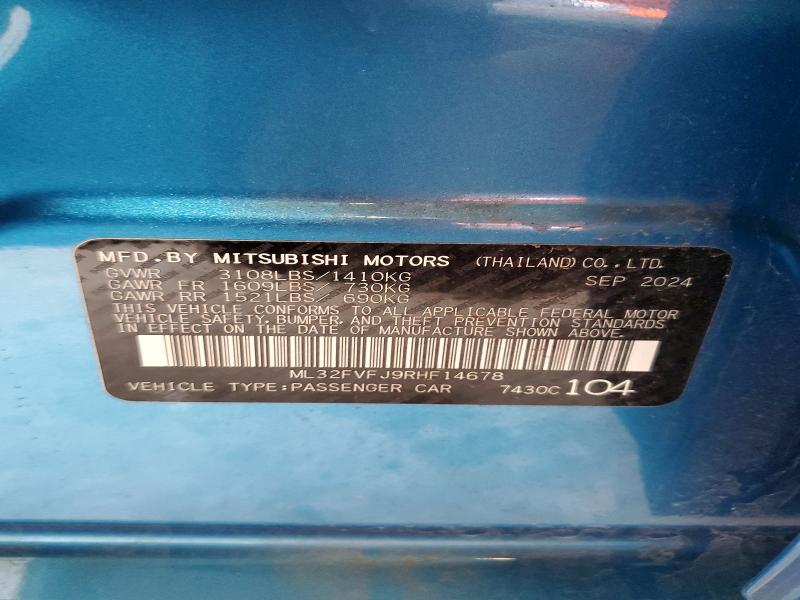 Aukcja sprzedaży 2024 Mitsubishi Mirage, vin: ML32FVFJ9RHF14678, numer aukcji: 61754676