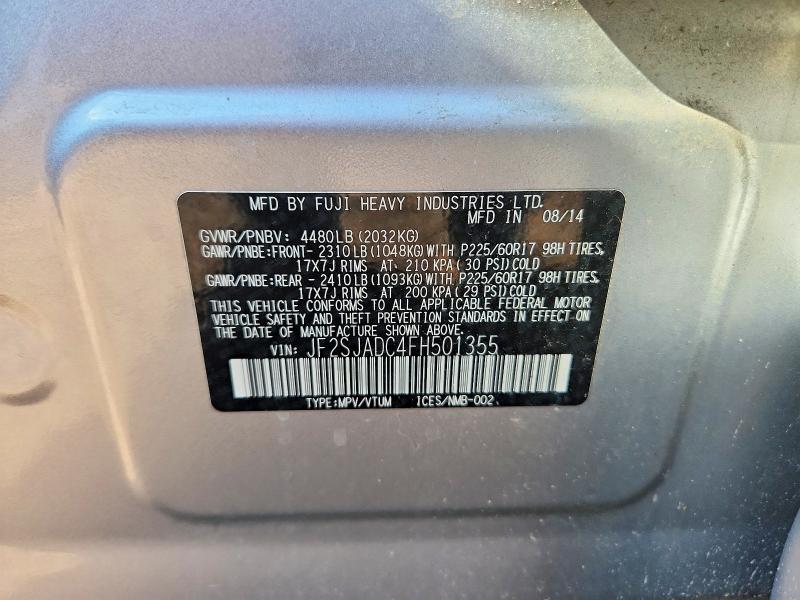 2015 Subaru Forester მანქანა იყიდება აუქციონზე, vin: JF2SJADC4FH501355, აუქციონის ნომერი: 60153946