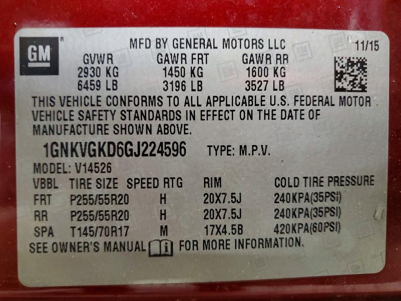 2016 Chevrolet Traverse მანქანა იყიდება აუქციონზე, vin: 1GNKVGKD6GJ224596, აუქციონის ნომერი: 63198656