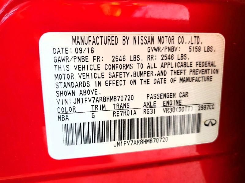 62664246 :رقم المزاد ، JN1FV7AR8HM870720 vin ، 2017 Infiniti Q50 مزاد بيع