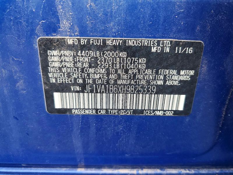 Aukcja sprzedaży 2017 Subaru Wrx, vin: JF1VA1B6XH9825339, numer aukcji: 59609706