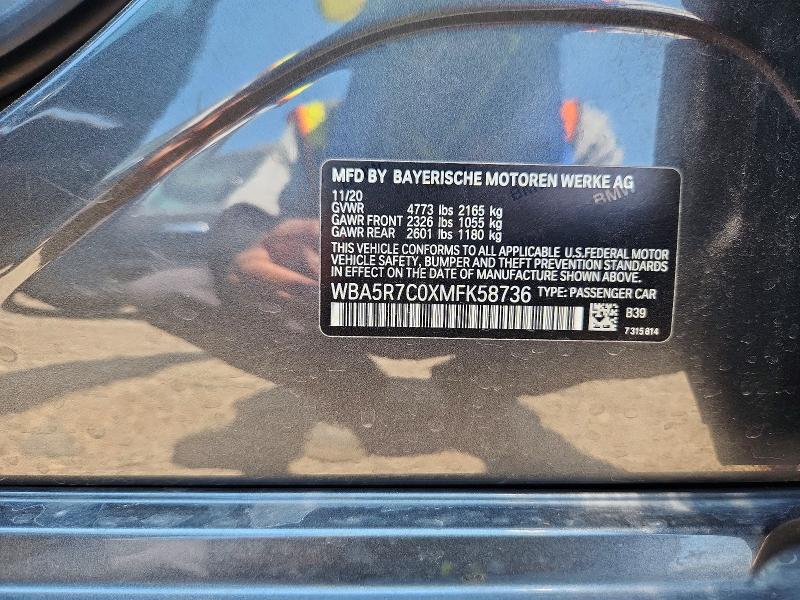 Aukcja sprzedaży 2021 Bmw 330xi, vin: WBA5R7C0XMFK58736, numer aukcji: 60983326