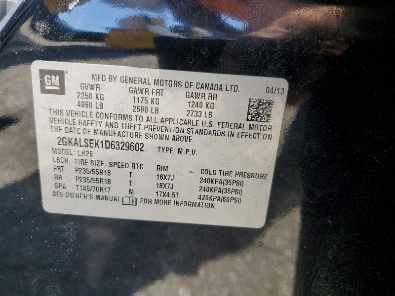 Aukcja sprzedaży 2013 Gmc Terrain, vin: 2GKALSEK1D6329602, numer aukcji: 62603016