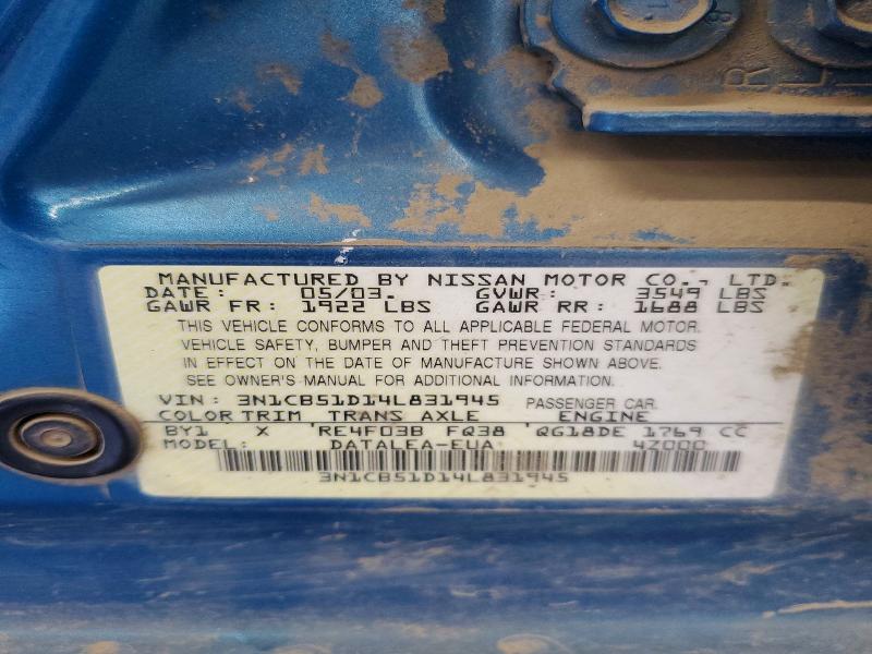 Продажа на аукционе авто 2004 Nissan Sentra, vin: 3N1CB51D14L831945, номер лота: 60554026