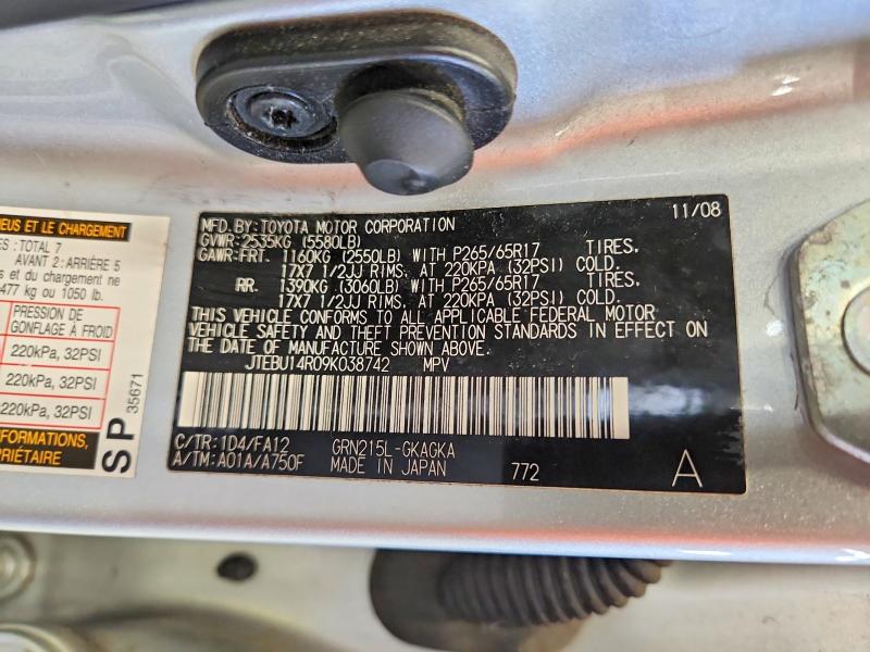 Aukcja sprzedaży 2009 Toyota 4runner, vin: JTEBU14R09K038742, numer aukcji: 62972846