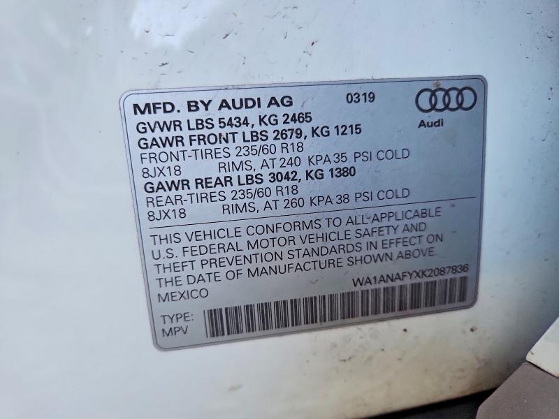 Продаж на аукціоні авто 2019 Audi Q5, vin: WA1ANAFYXK2087836, номер лоту: 62356006