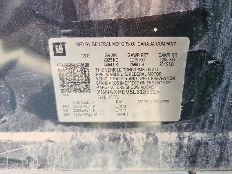 Продаж на аукціоні авто 2020 Chevrolet Equinox, vin: 2GNAXHEV5L6189315, номер лоту: 59795386