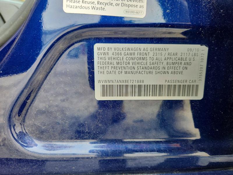 61443816 :رقم المزاد ، WVWMN7ANXBE721888 vin ، 2011 Volkswagen Cc مزاد بيع