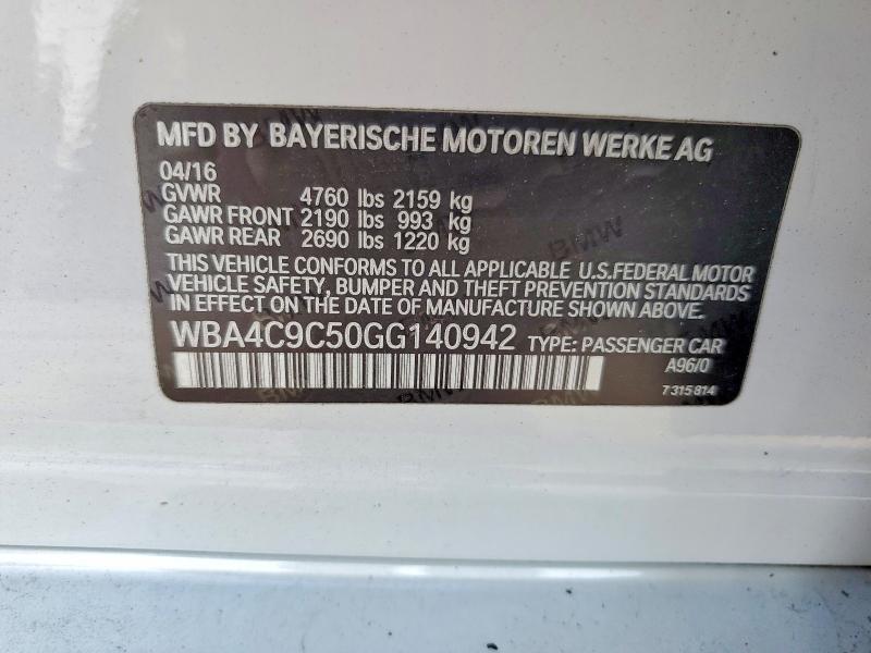 61599736 :رقم المزاد ، WBA4C9C50GG140942 vin ، 2016 Bmw 428 مزاد بيع