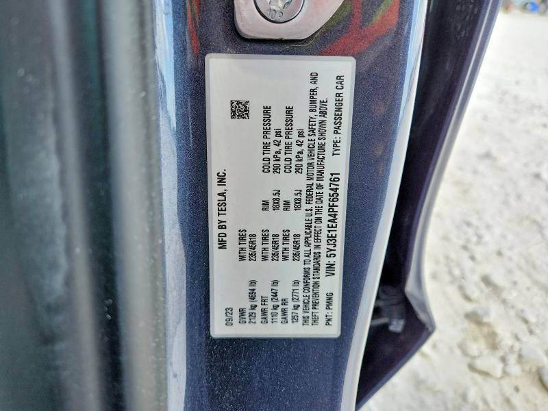 58152246 :رقم المزاد ، 5YJ3E1EA4PF654761 vin ، 2023 Tesla Model 3 مزاد بيع