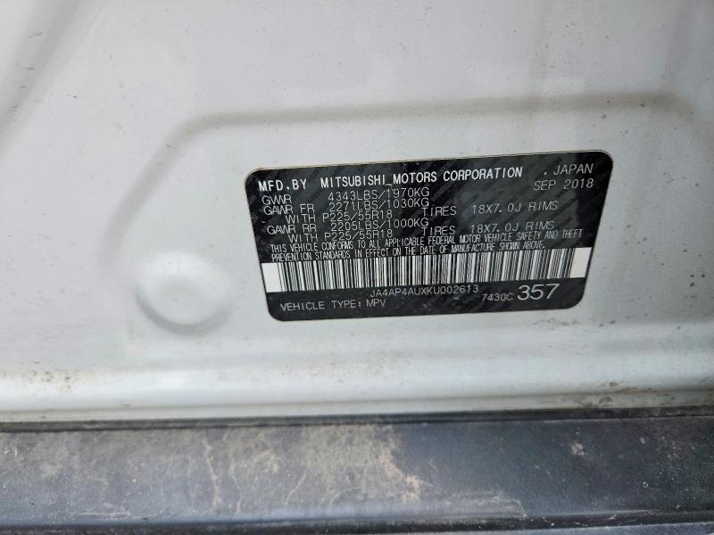 2019 Mitsubishi Outlander Sport მანქანა იყიდება აუქციონზე, vin: JA4AP4AUXKU002613, აუქციონის ნომერი: 59844546